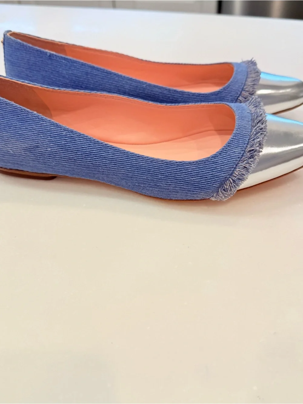 Kate Spade New York Nelly Flats Washed Denim Metallic Silver Sz 8.5 NIB